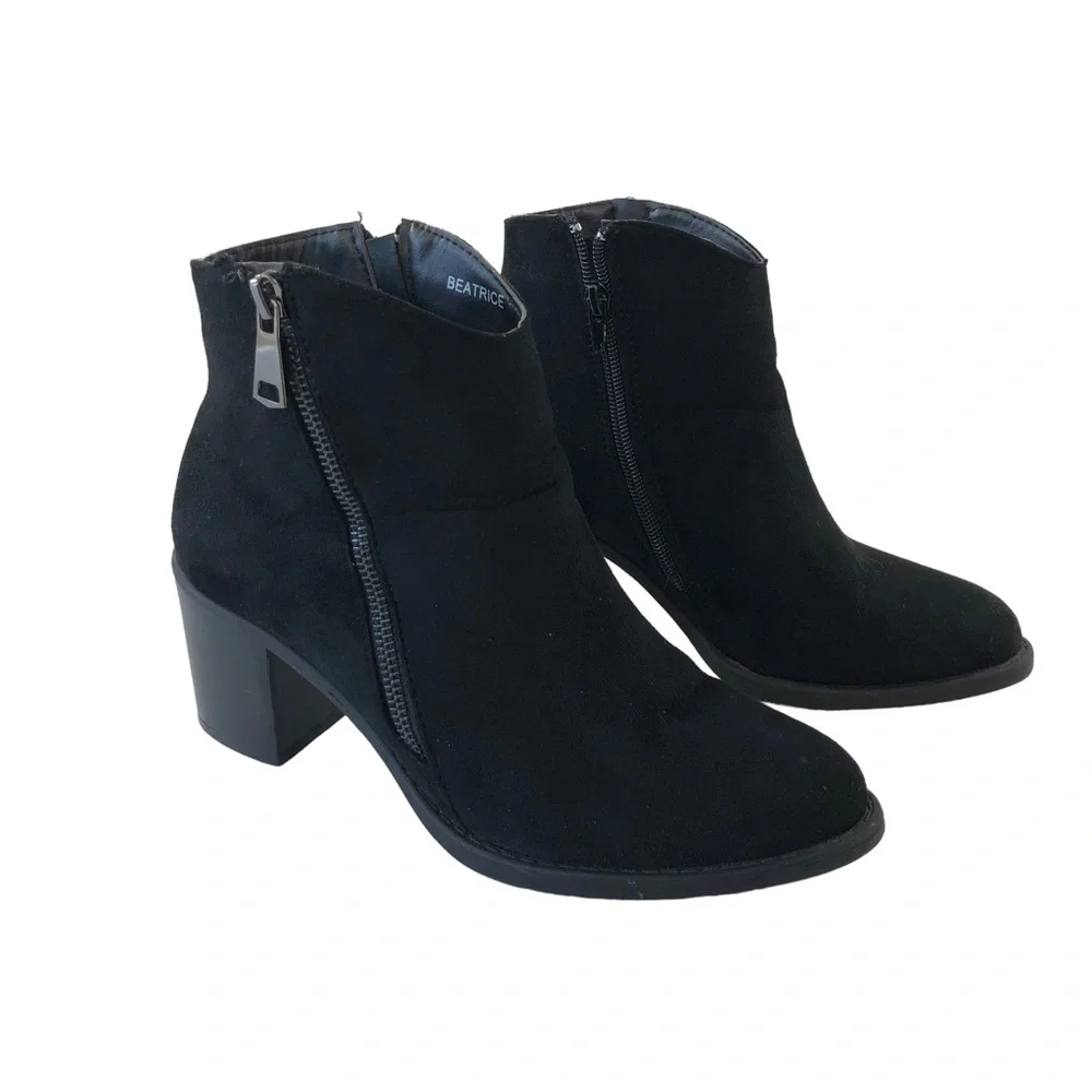 Hot Kiss Beatrice Heeled Ankle Boots Bootie size 8 with Double Zipper in Black